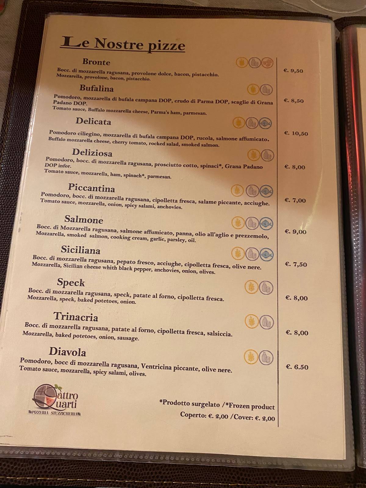 Menu di Pizzeria Quattro Quarti 