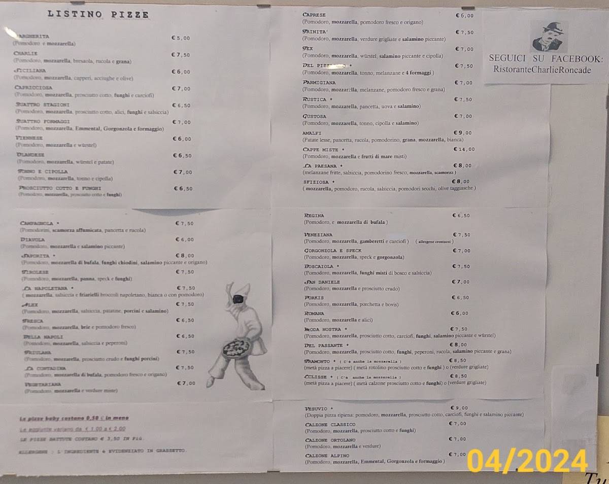 Menu di Pizzeria Ristorante Charlie 