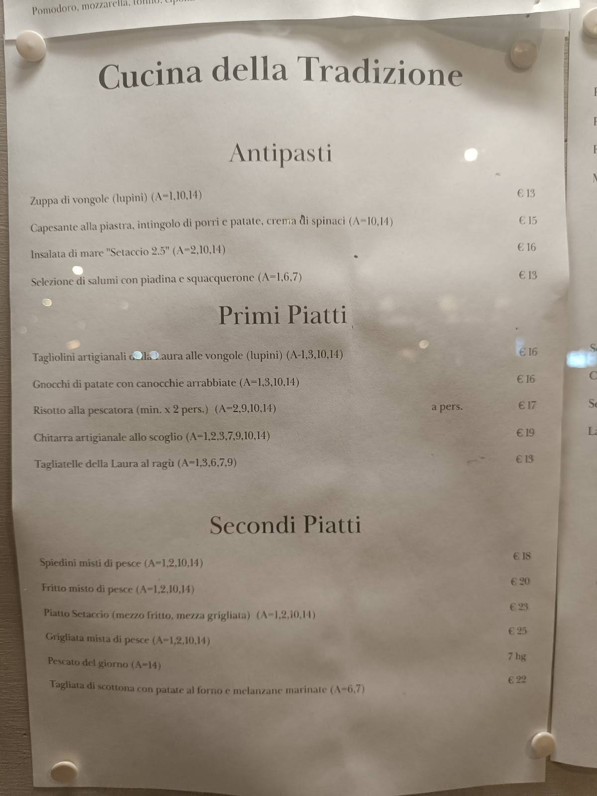 Menu di Ristorante Setaccio