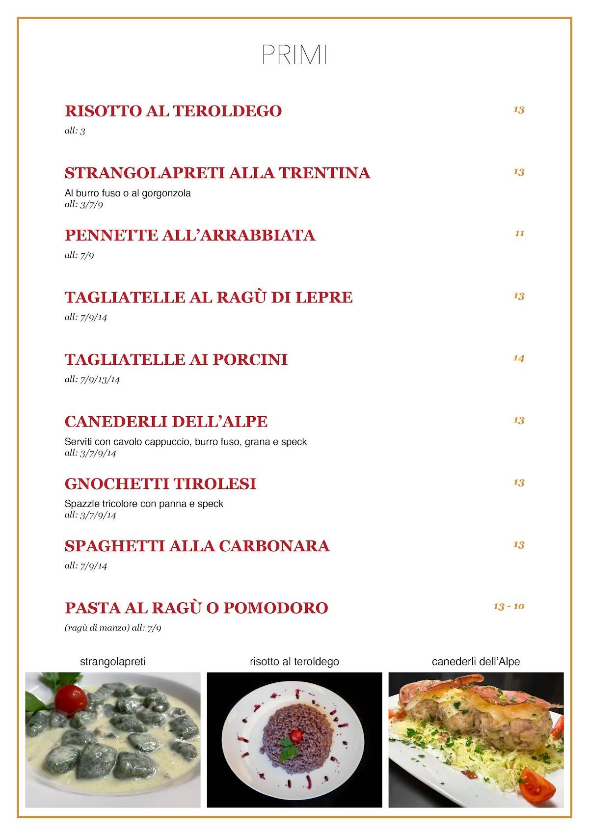 Menu di Smorza Piaceri da tavola dal 1965 