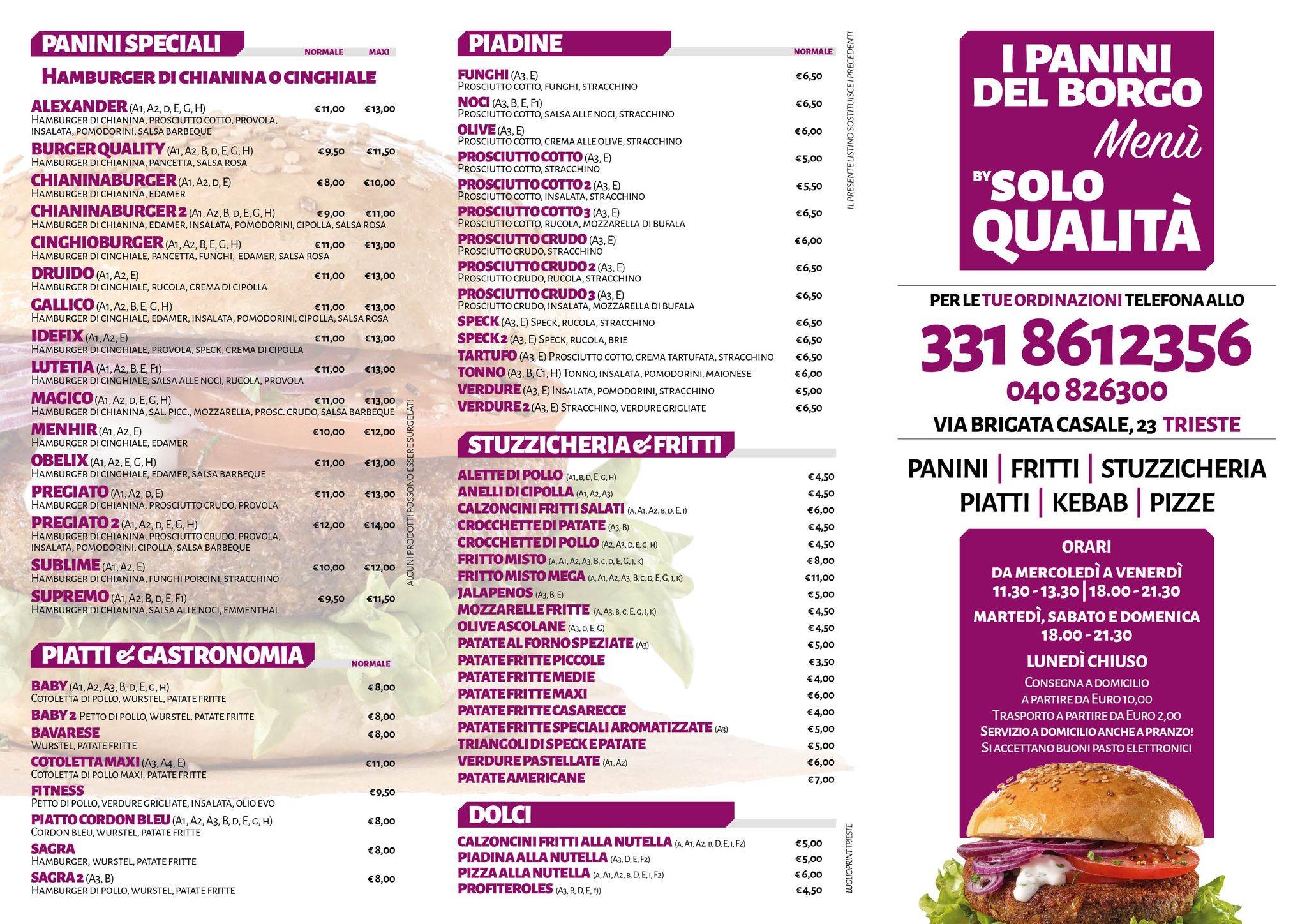 Menu di pizzeria Solo Qualità 