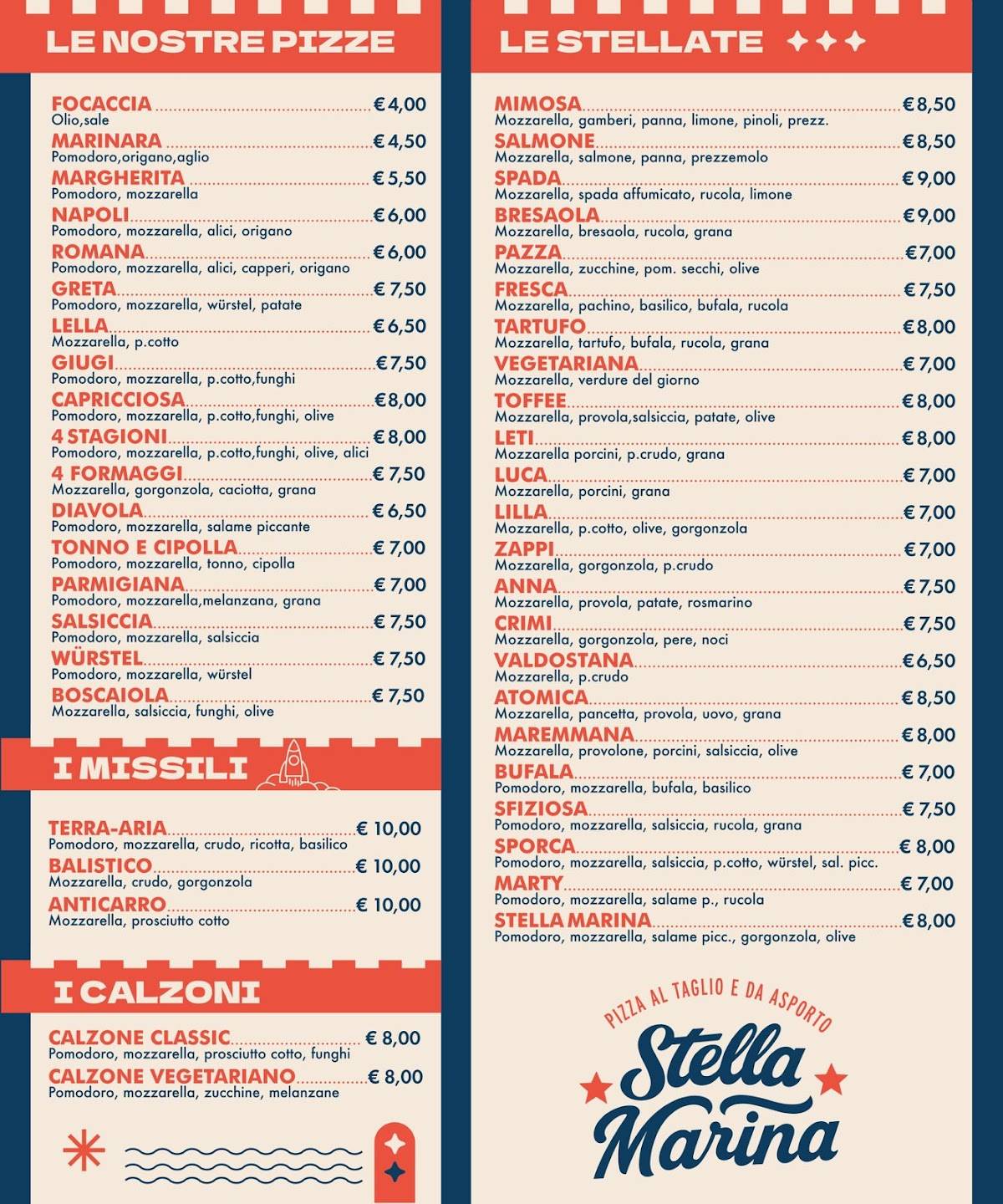 Menu di Pizzeria Stella Marina 