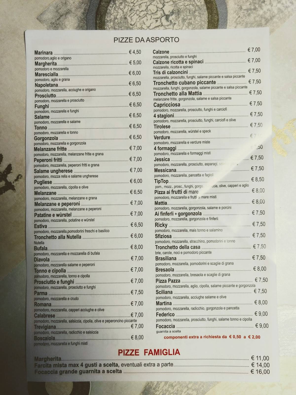 Menu di Pizzeria Tip Top Ricky 