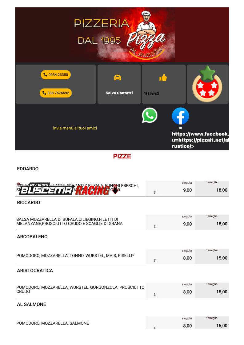 Menu di Pizzeria al Rustico 