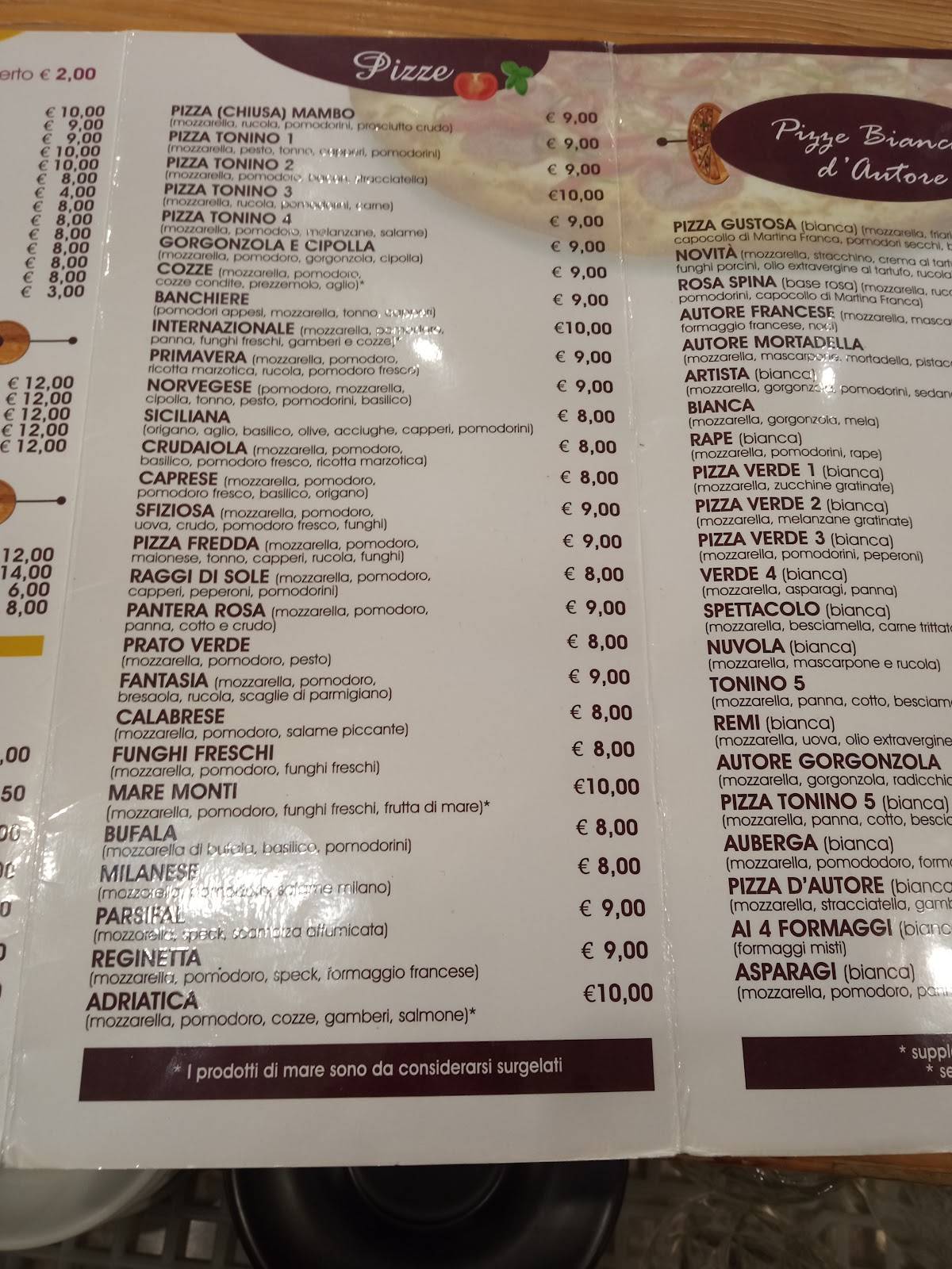 Menu di Pizzeria d'Autore 