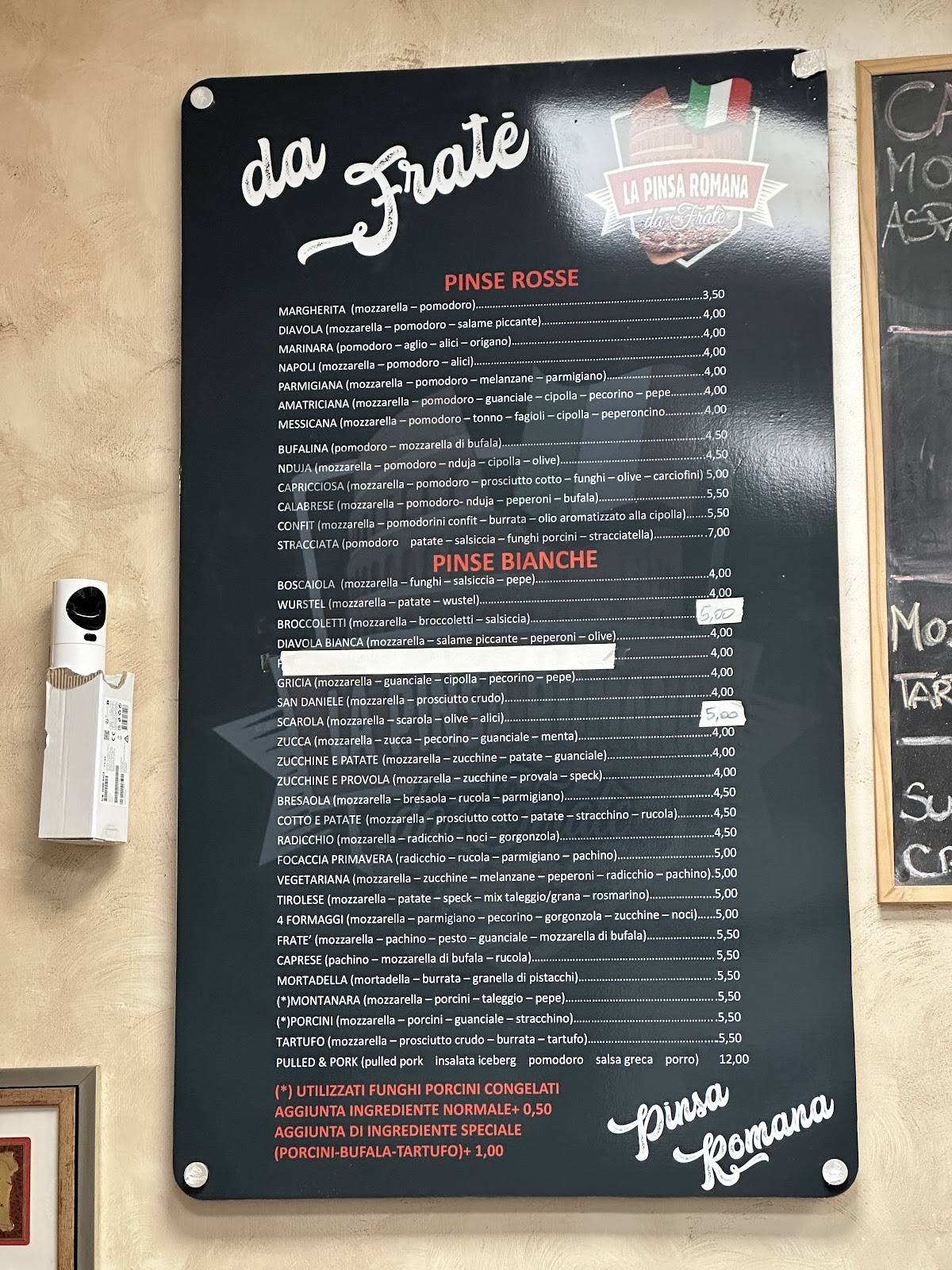 Menu di Pizzeria da Fratè 