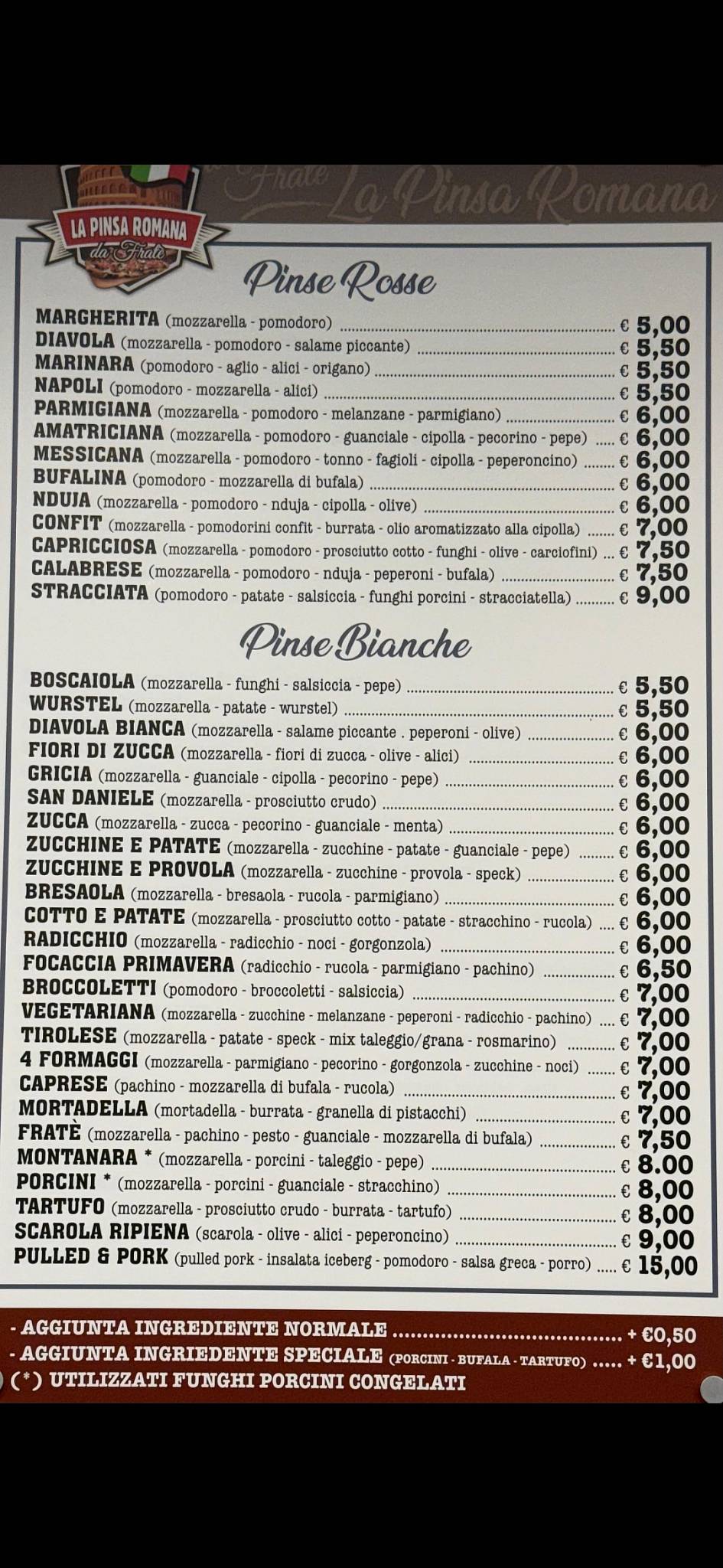 Menu di Pizzeria da Fratè 