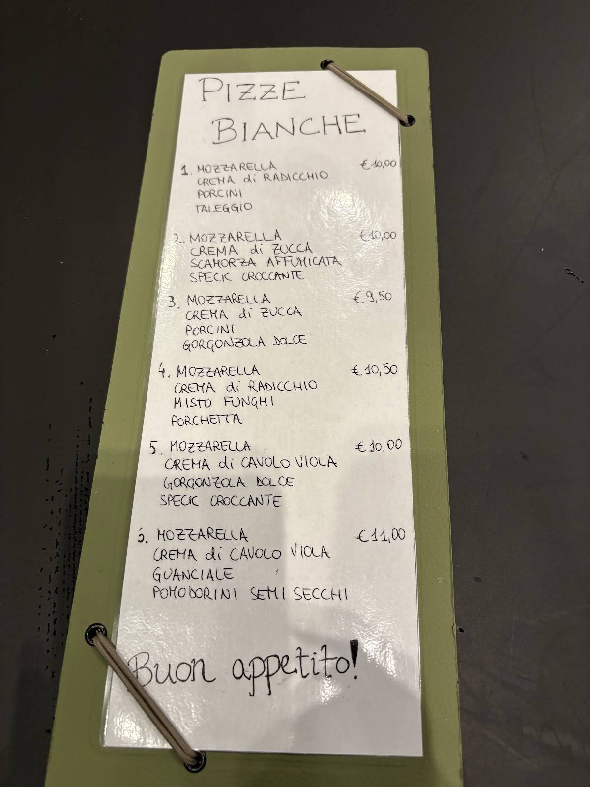 Menu di Pizzeria del corso 