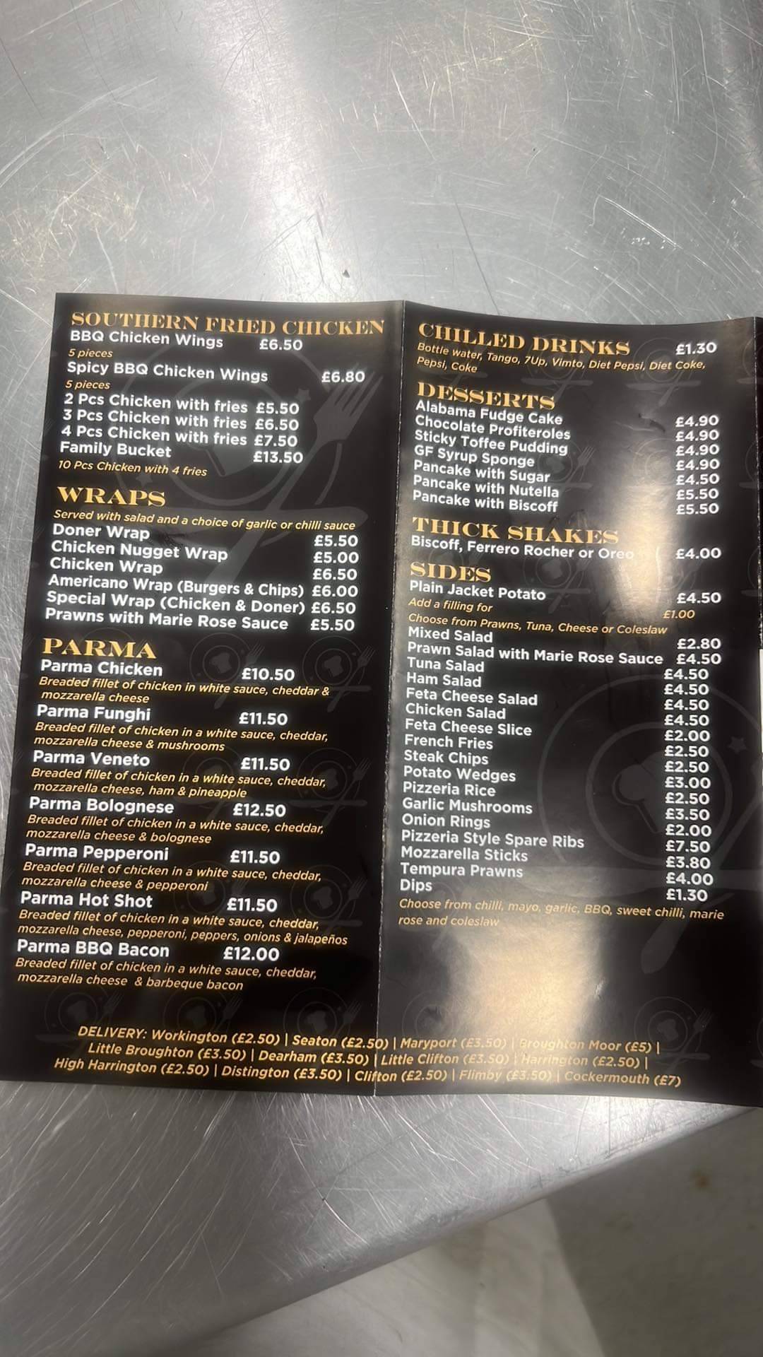 Menu at Pizzeria flame Grill, Workington, 14 Falcon Pl