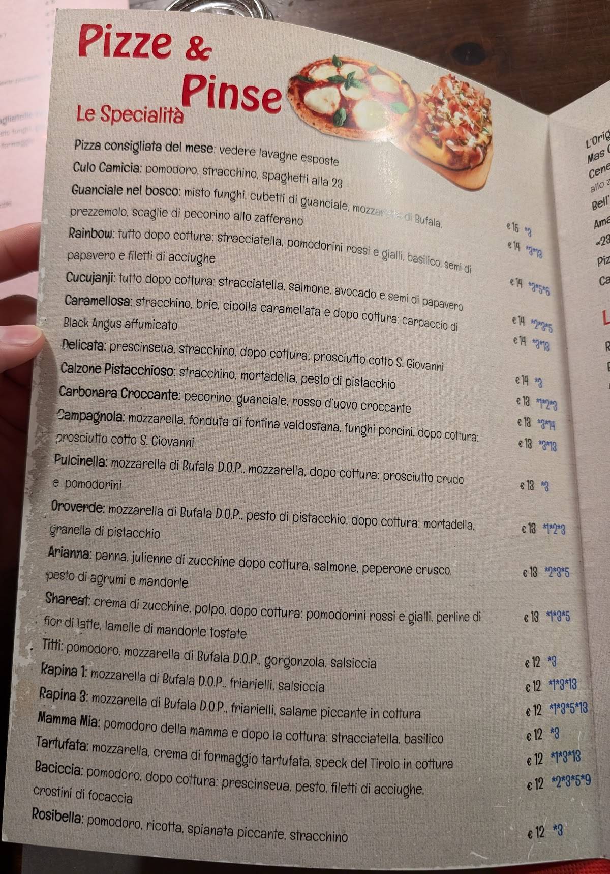 Menu di Pizzeria pinseria 23 Febbraio 