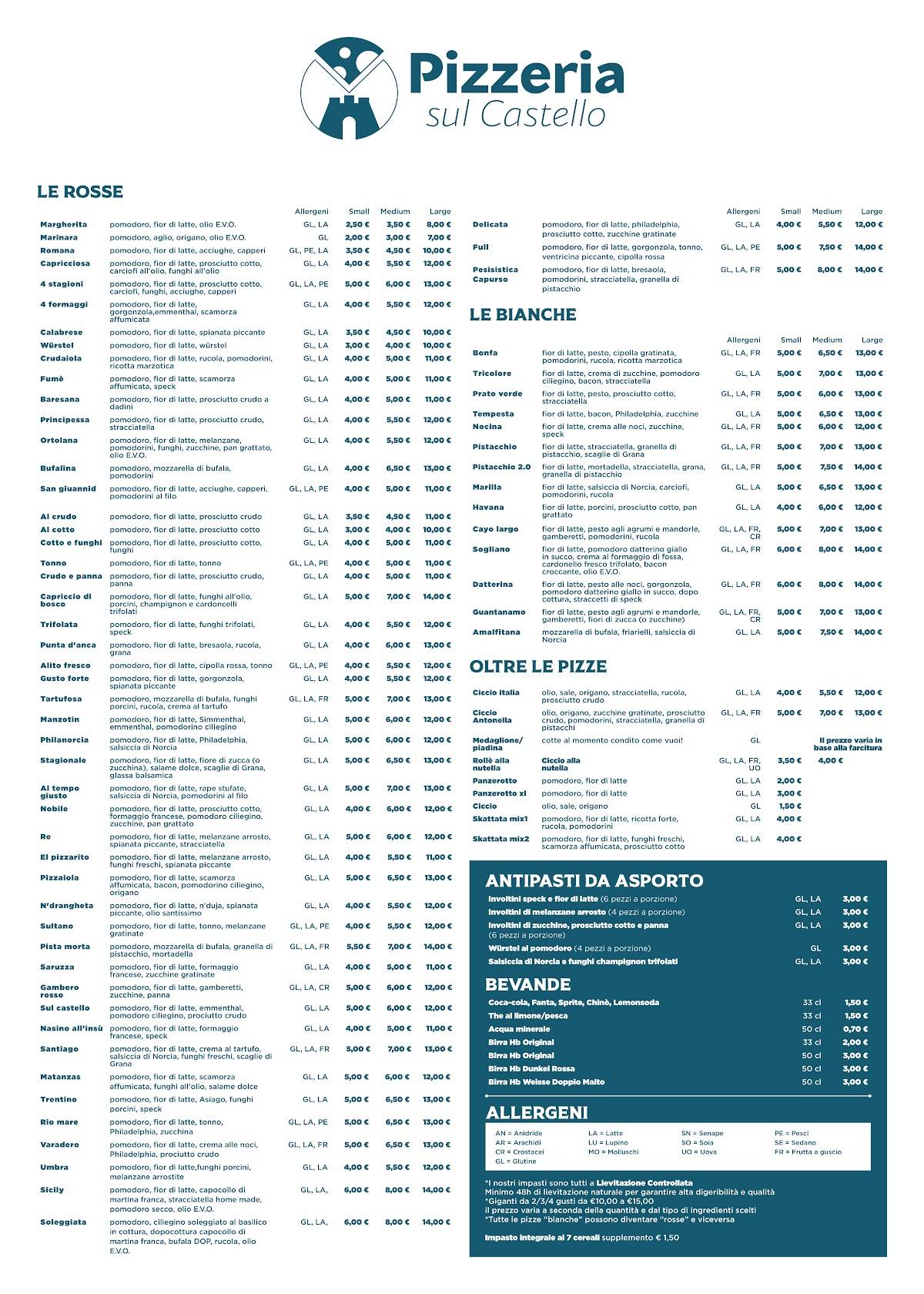 Menu di Pizzeria sul Castello di Enzo Giaquinto 