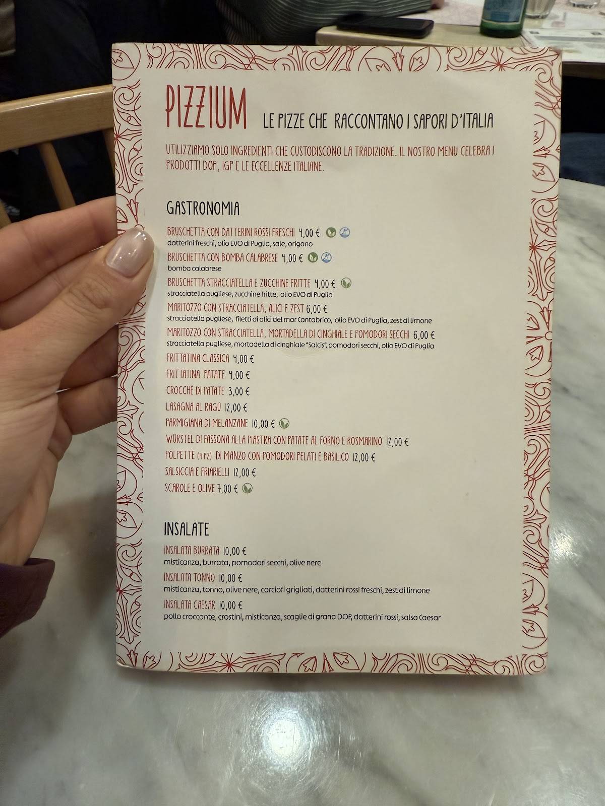 Menu di Pizzium 