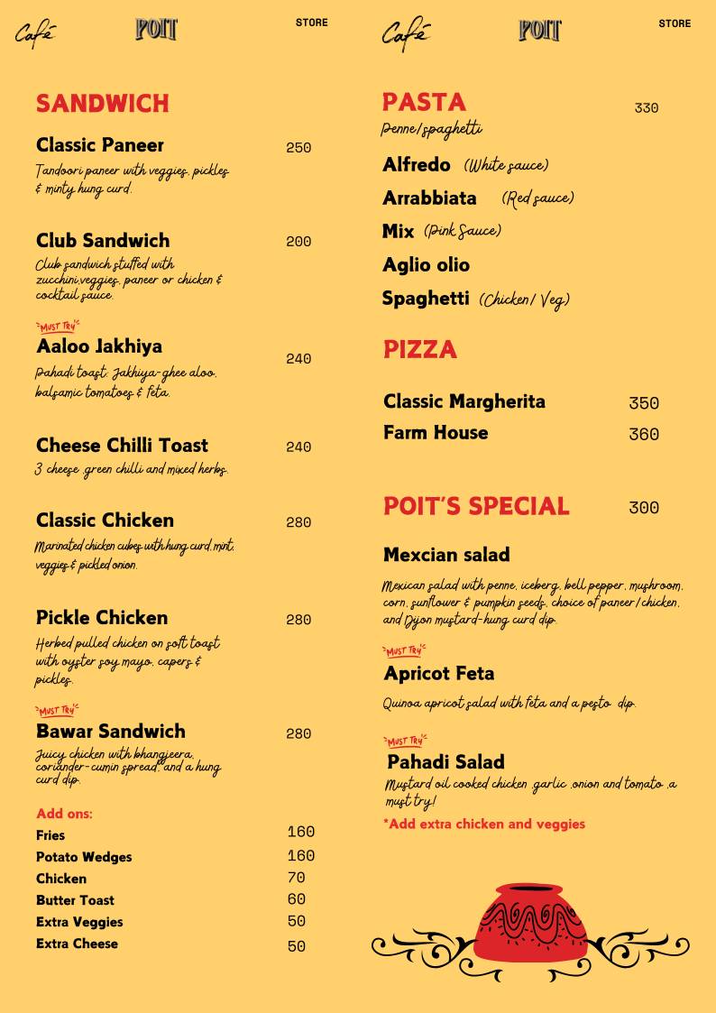Poit From Hills Cafe & Store menu