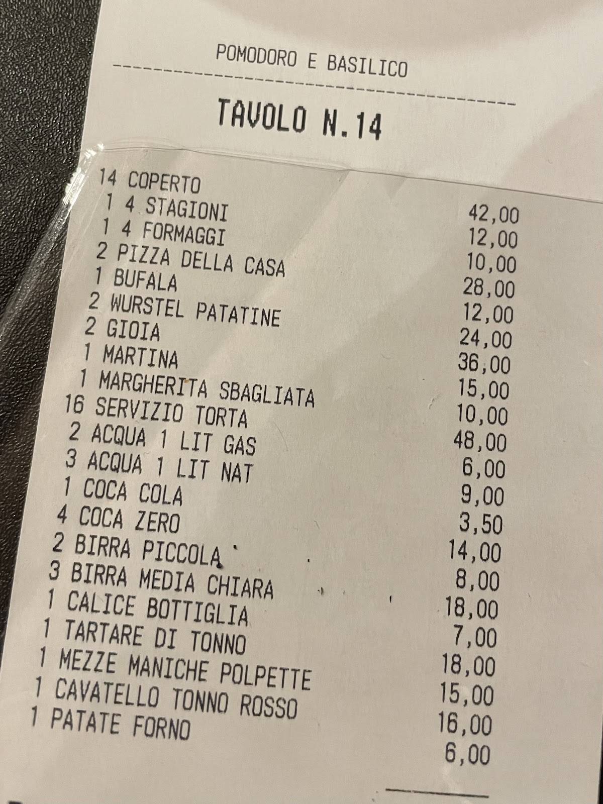 Menu di Pomodoro Basilico 