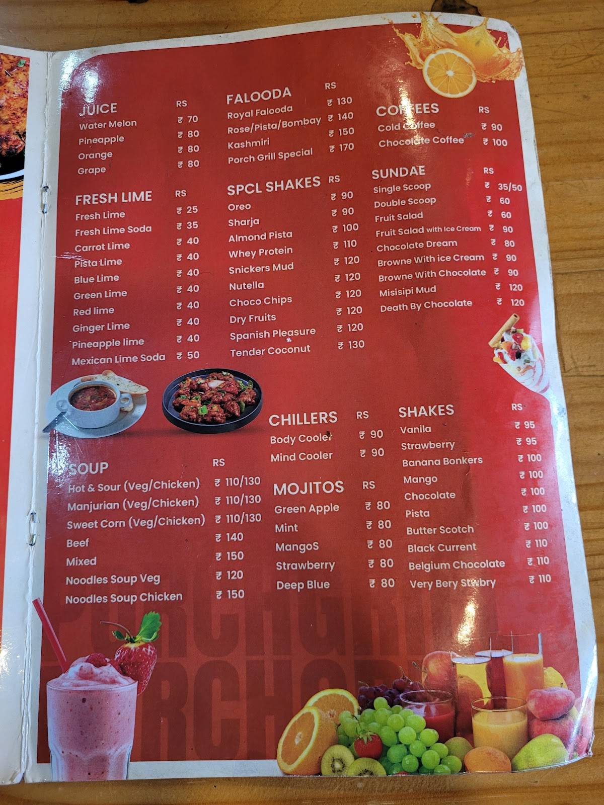 Porch Grill menu