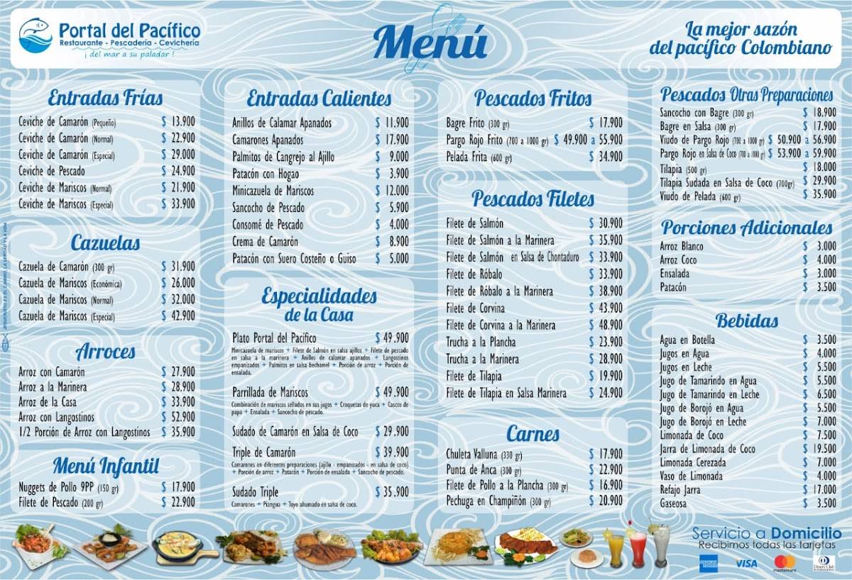 Carta del restaurante Portal del Pacifico, Cali