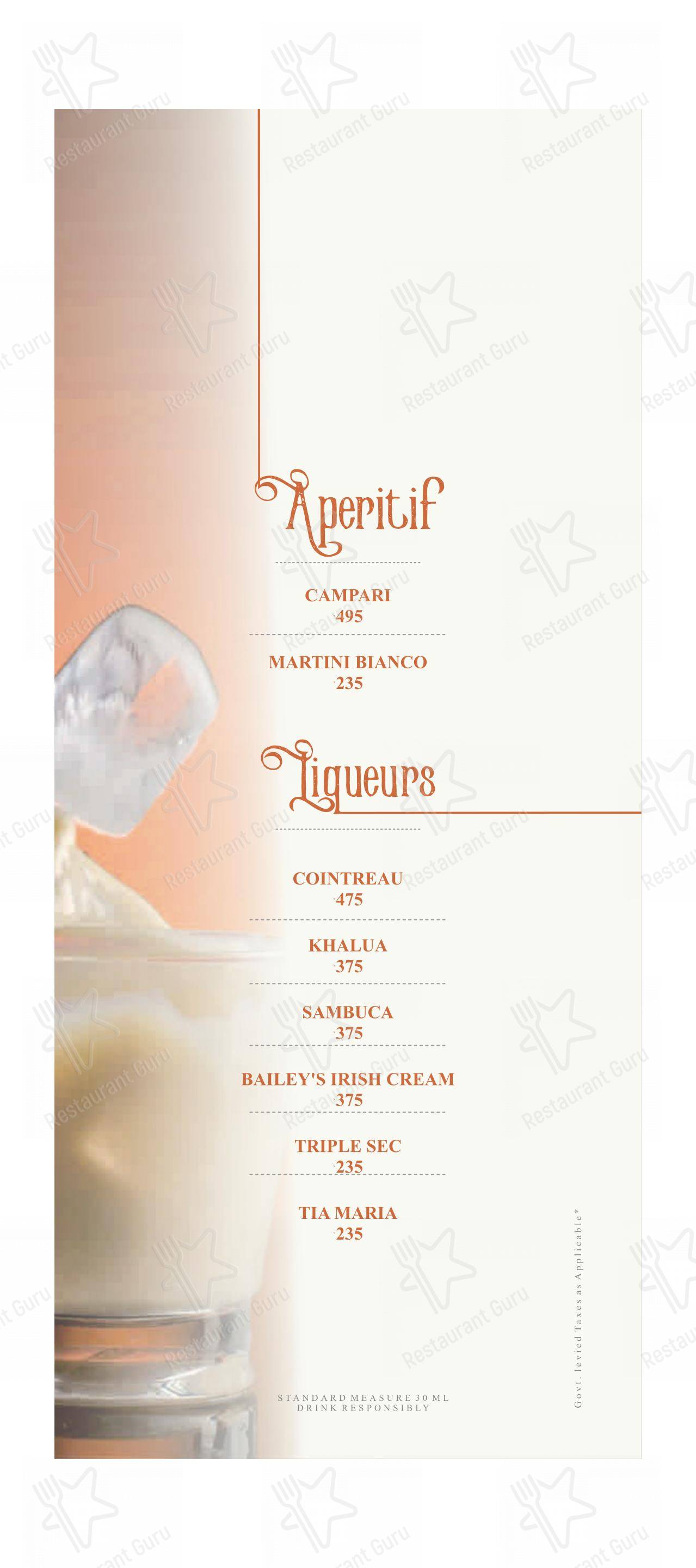 Menu bar for Portico Restaurant in Pune
