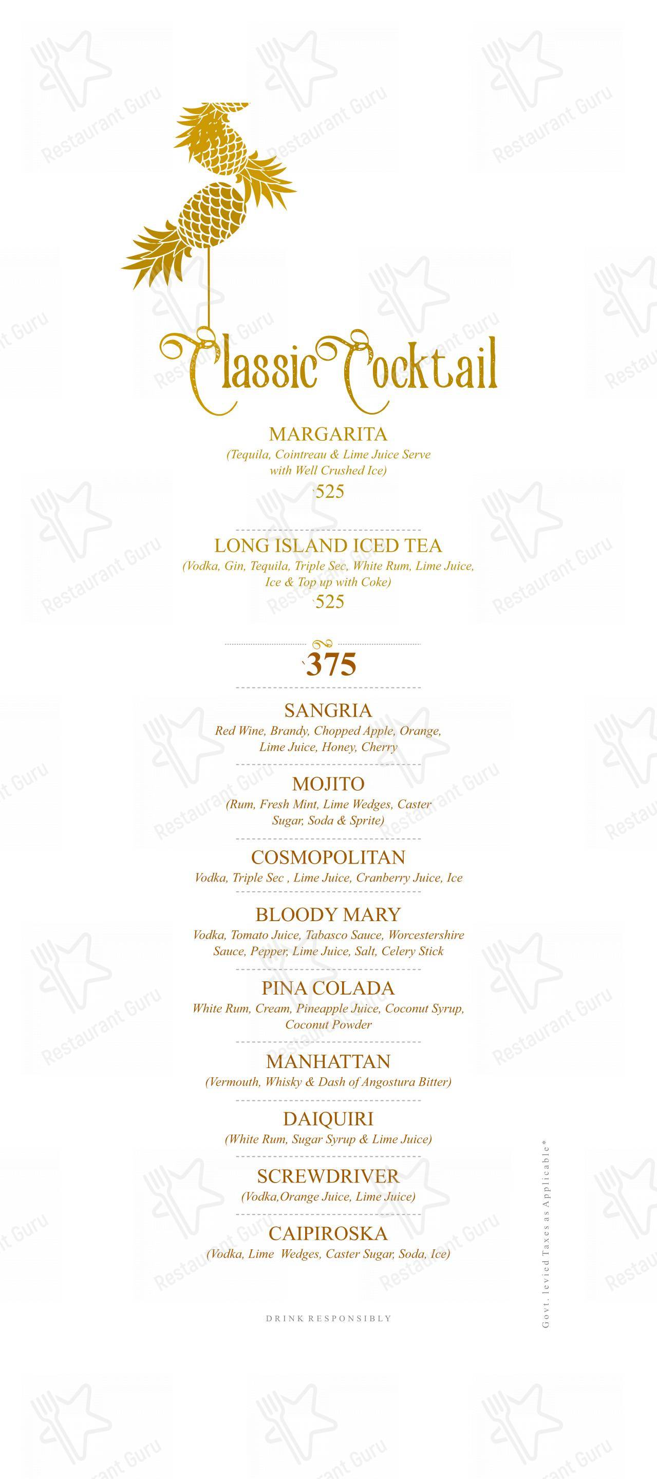 Menu bar for Portico Restaurant in Pune