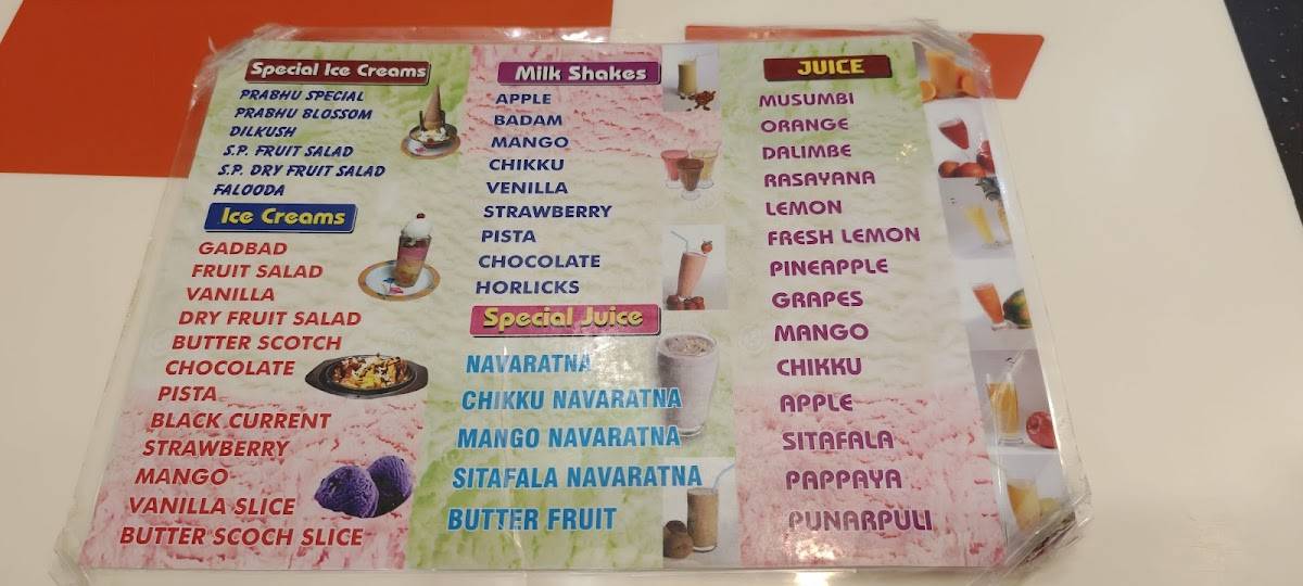Prabhu Cream Parlour menu