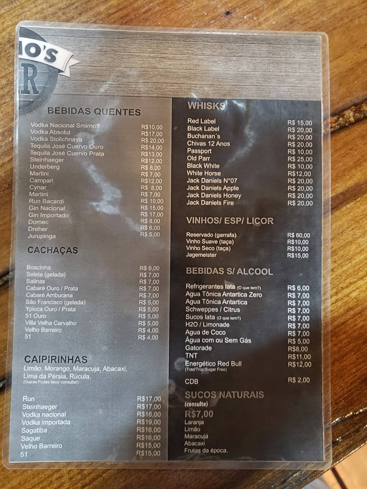 Primo's Bar cardápio