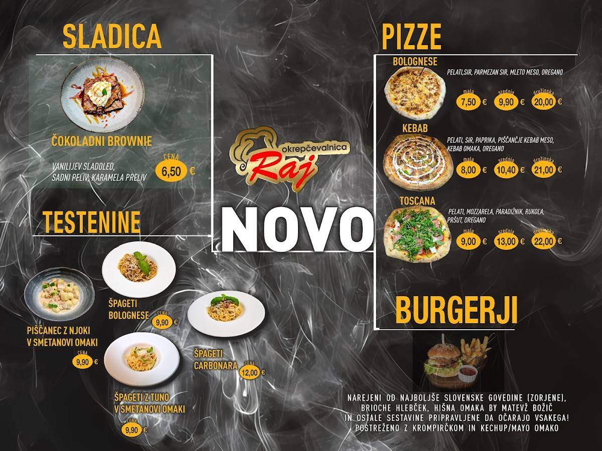 Menu di Pizzeria and restaurant Raj 