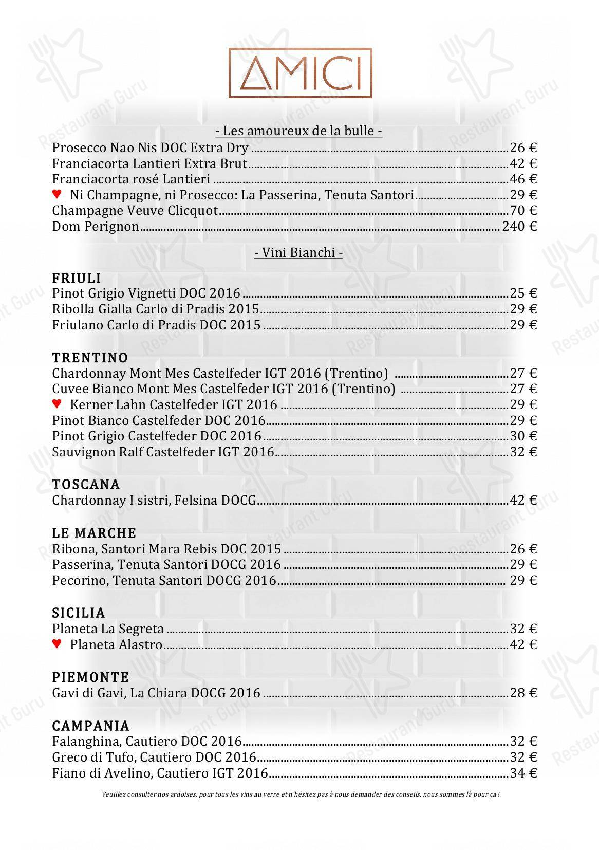 Крафт меню pour Amici - Bar à vins italiens pub et bar