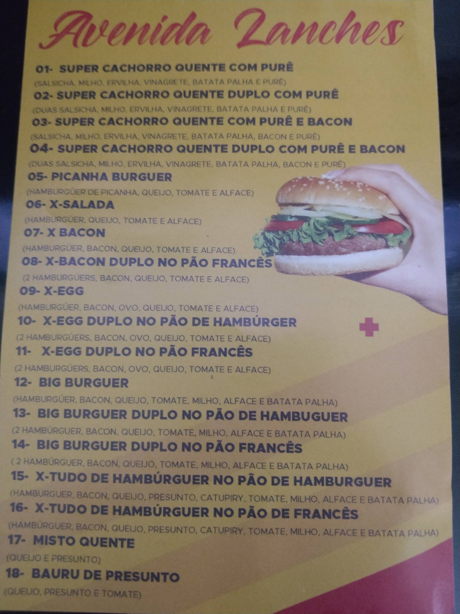 Avenida Lanches cardápio