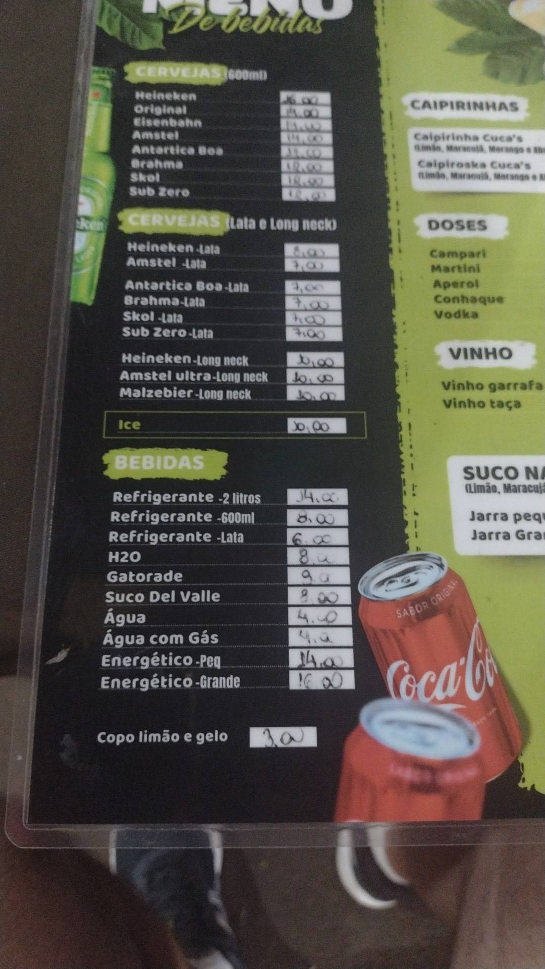 Bar Do Cuca cardápio