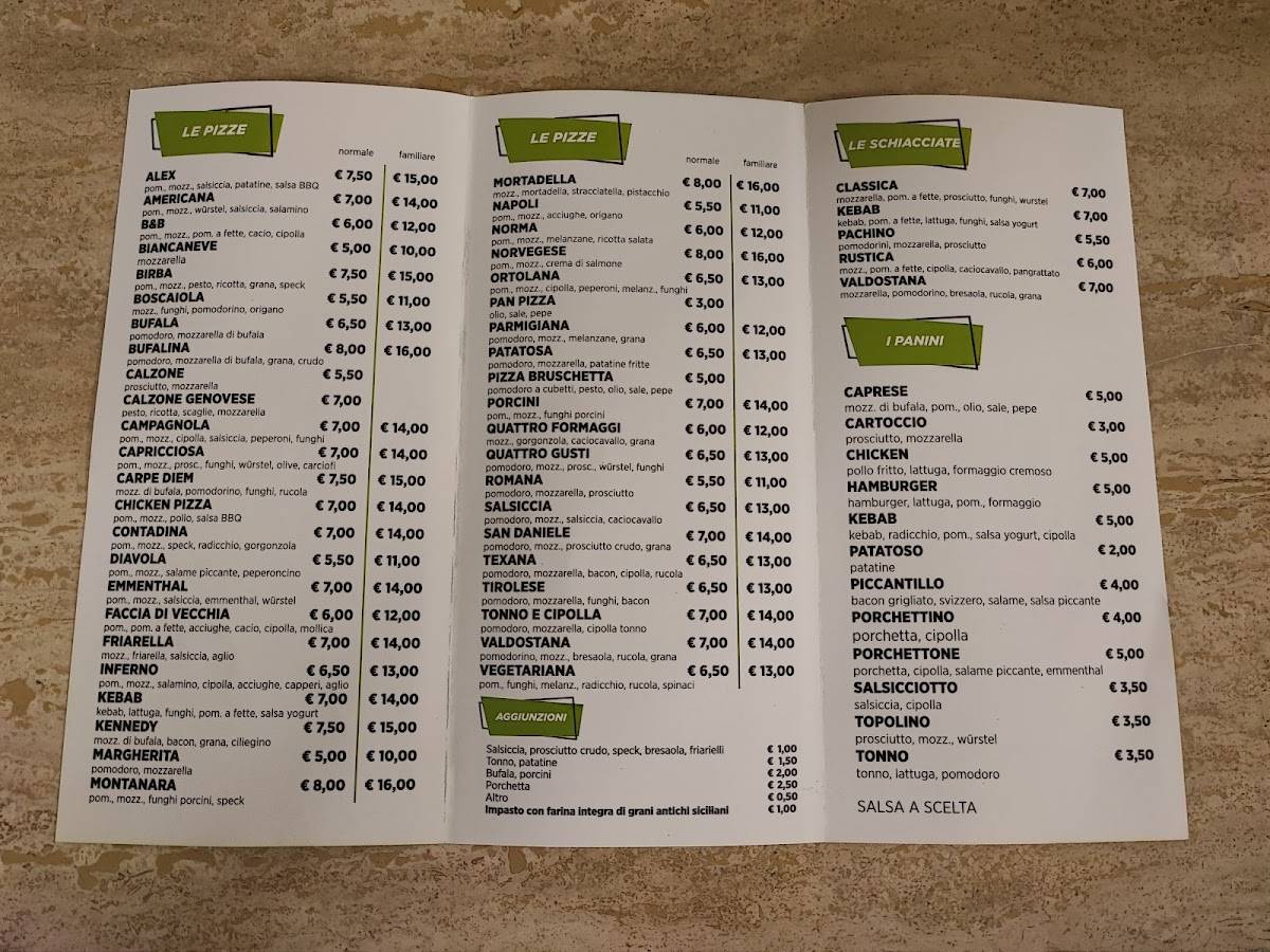 Menu di Bar Kennedy di Giambanco V. 