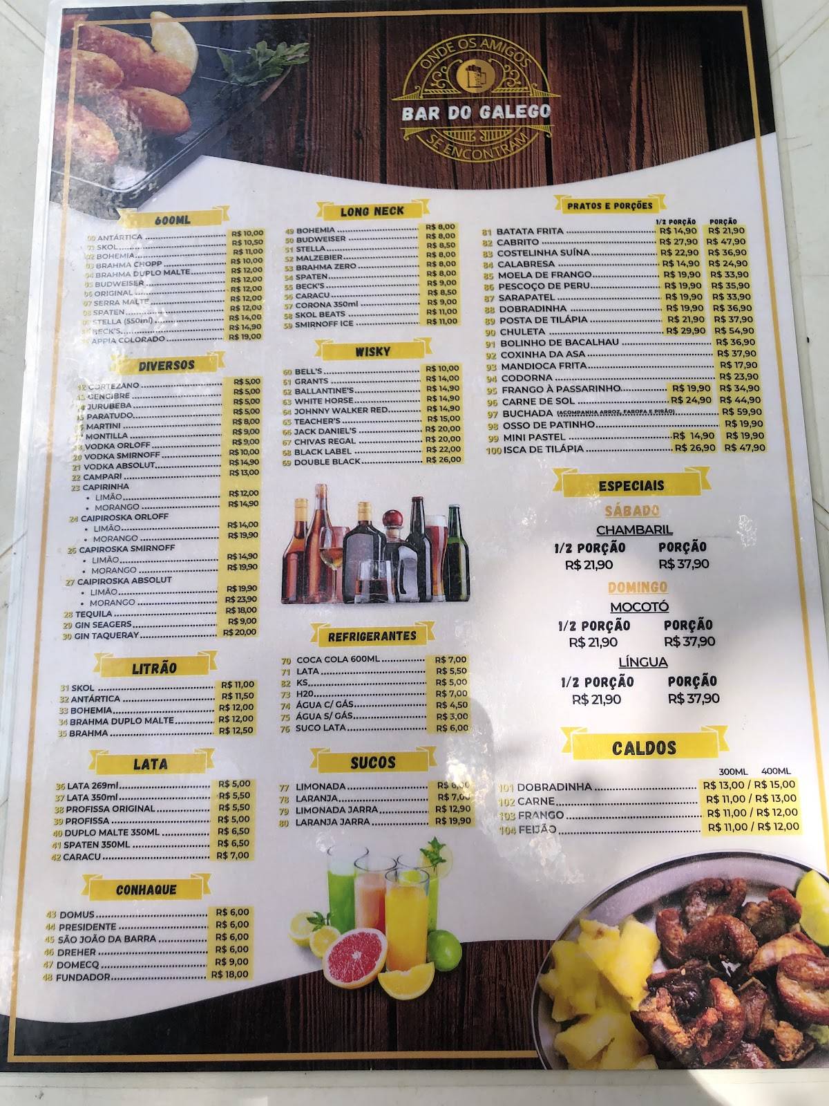 Bar do Galego cardápio