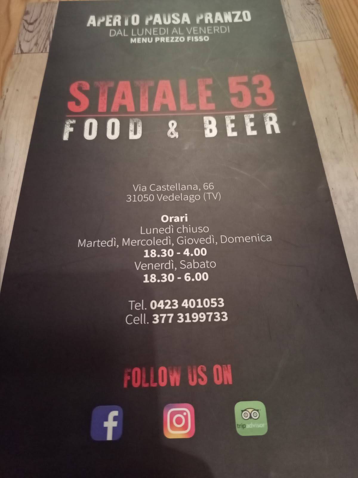 Menu di Birreria e Ristorante STATALE53 FOOD & BEER 