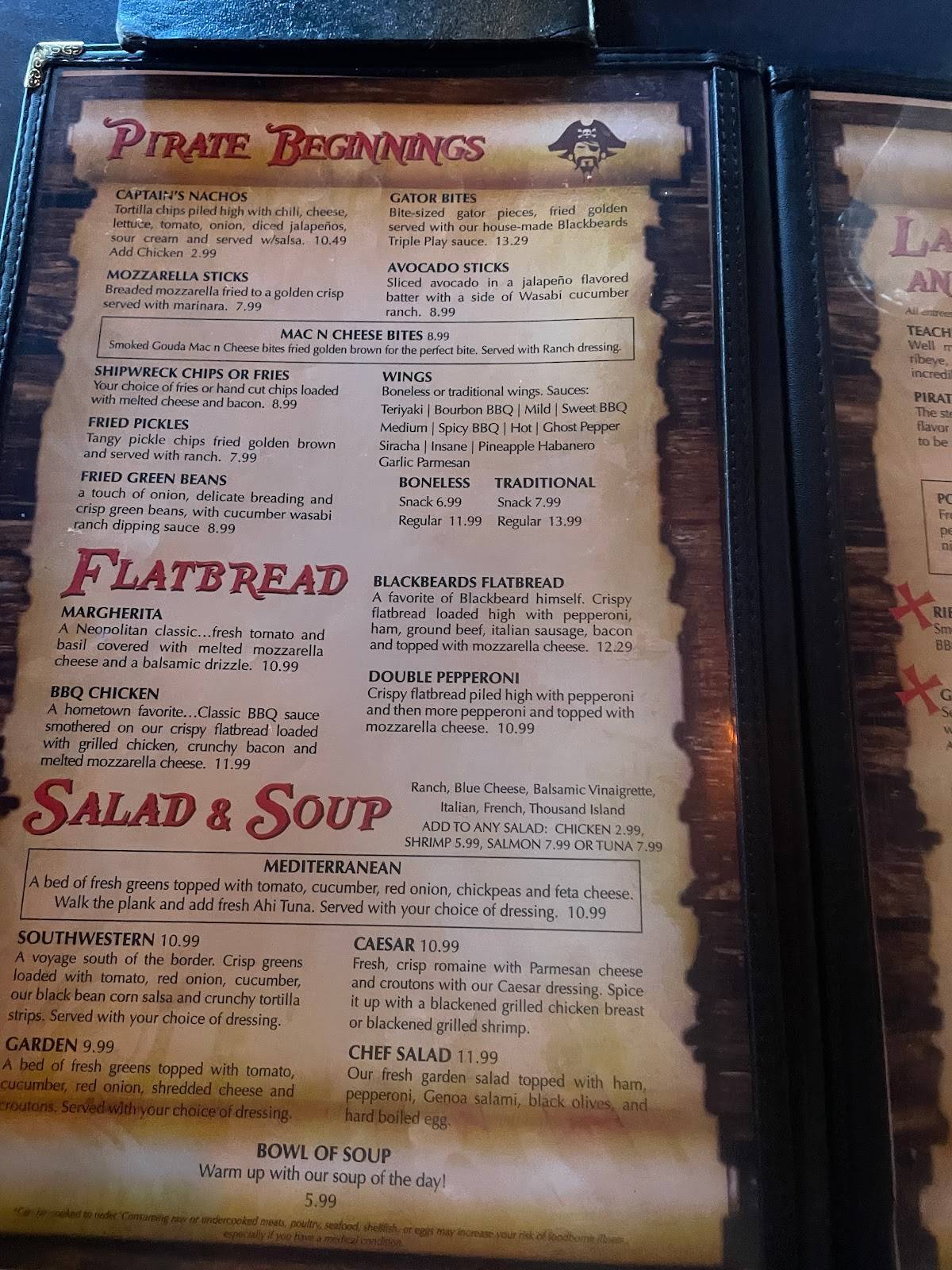 Menu at Blackbeard's Triple Play Restaurant & Bar, New Bern