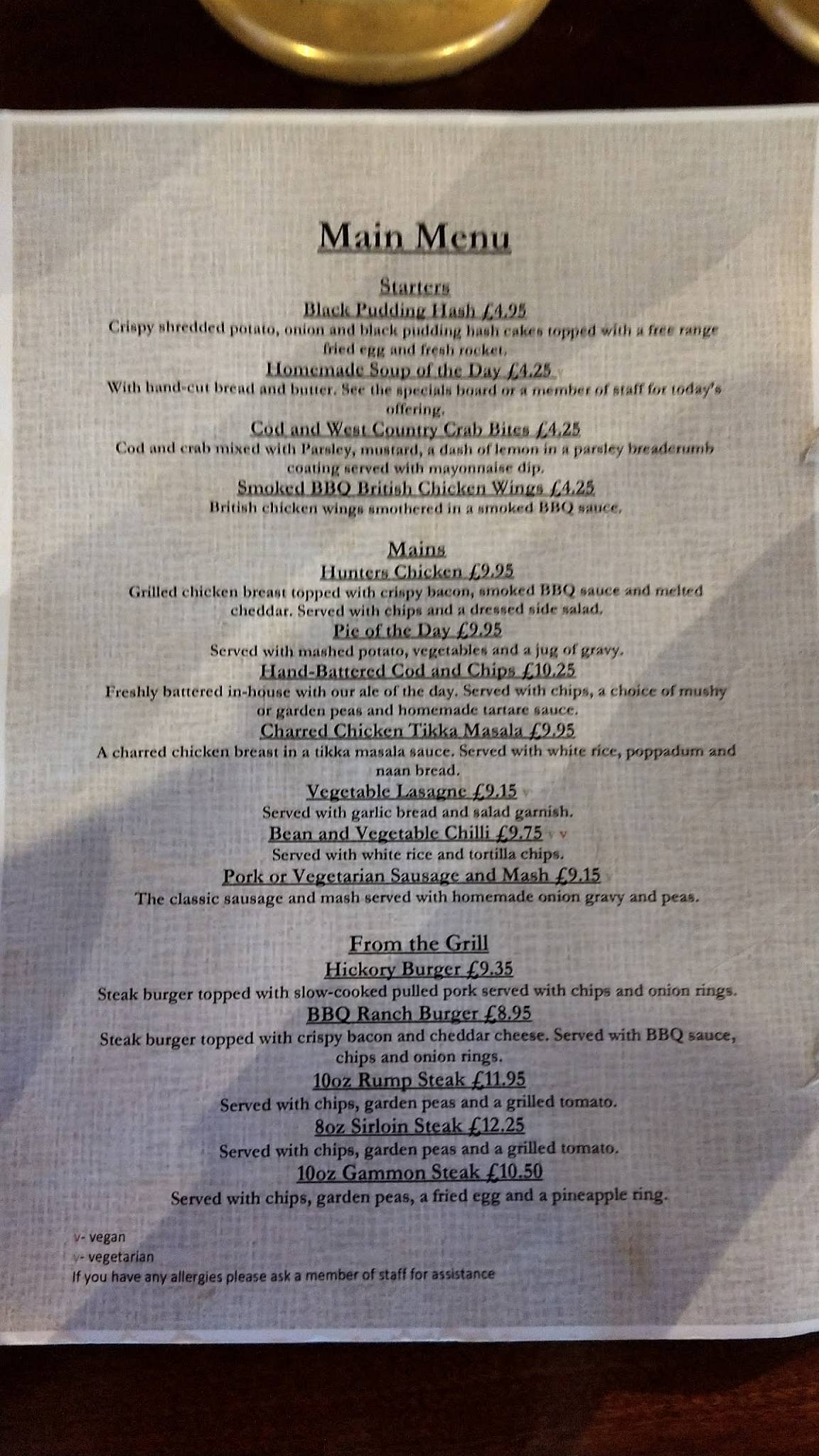 Menu at Boar's Head, Aust pub & bar, Bristol, Main Road