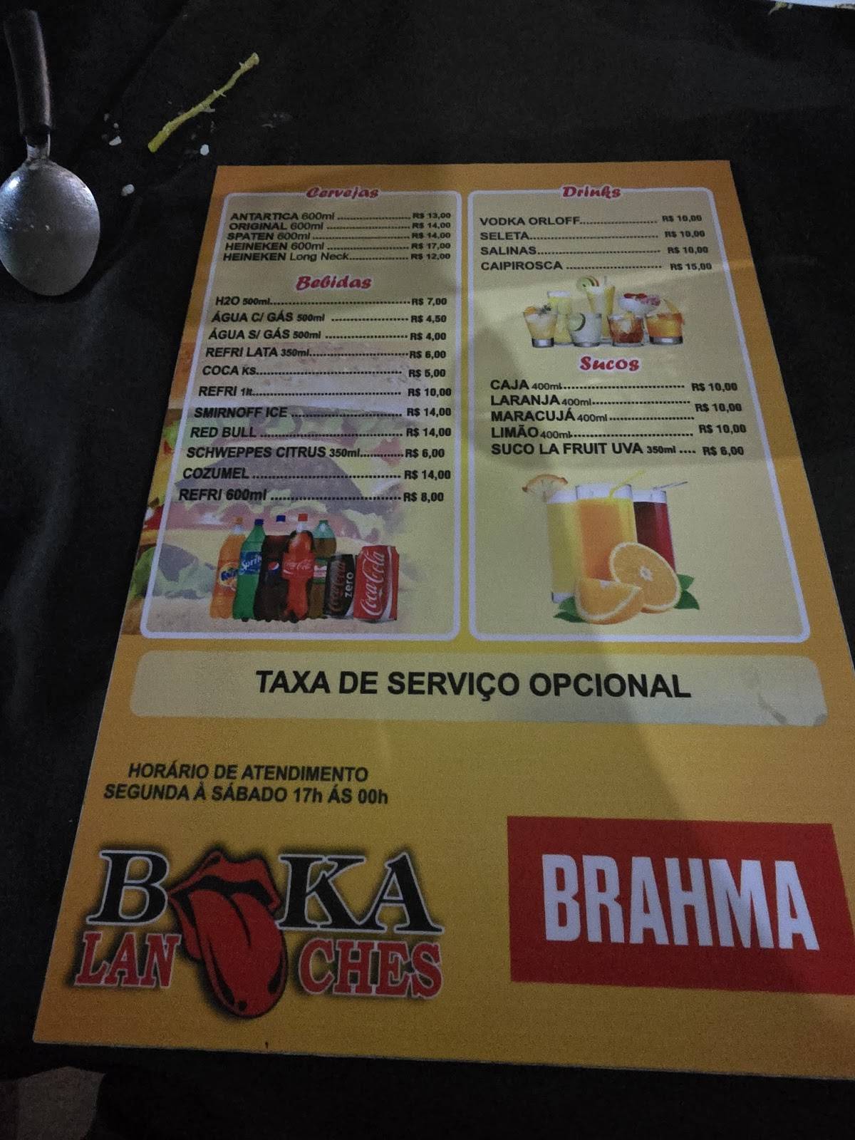 Boka Lanches cardápio