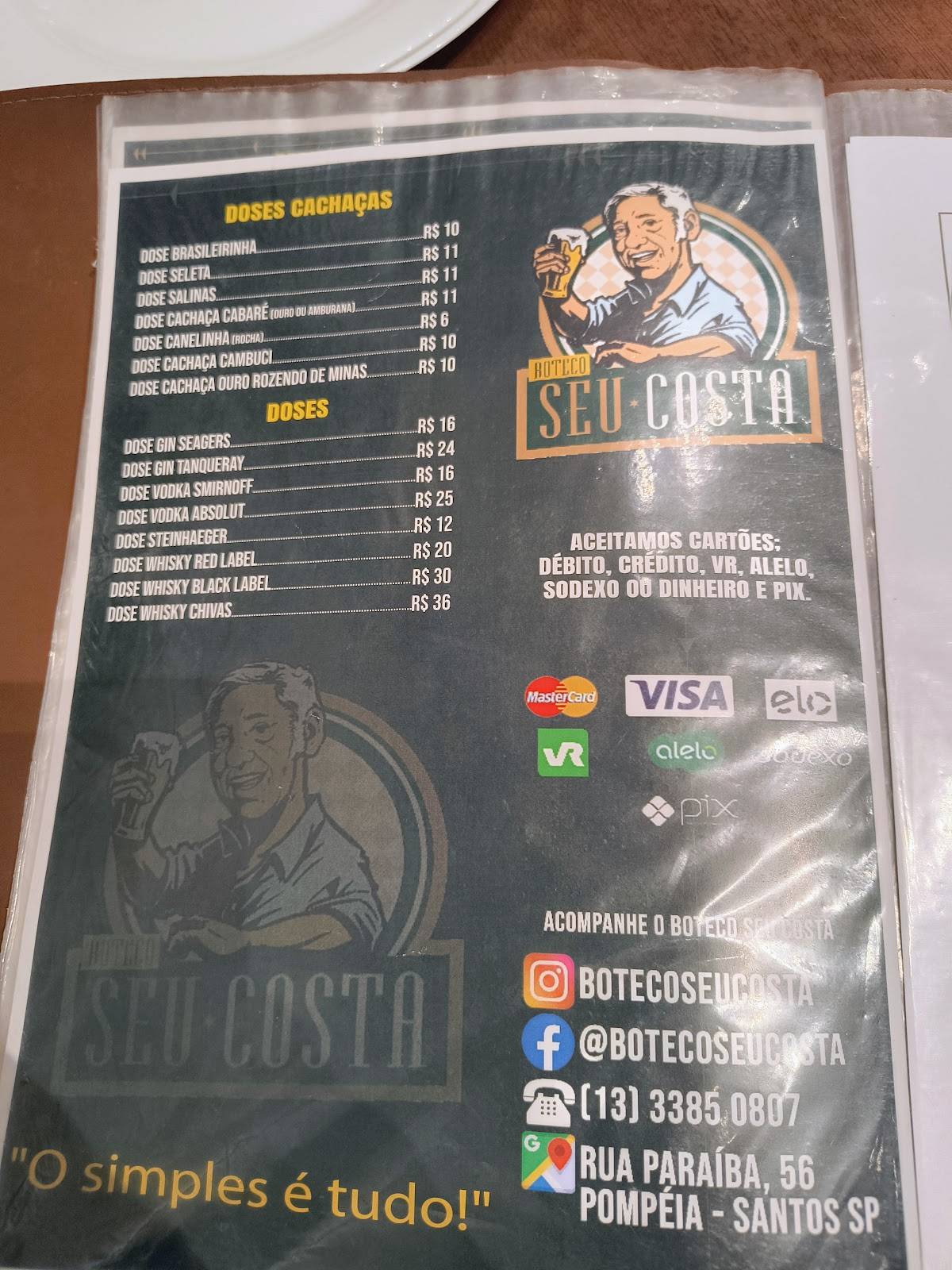 Boteco Seu Costa cardápio