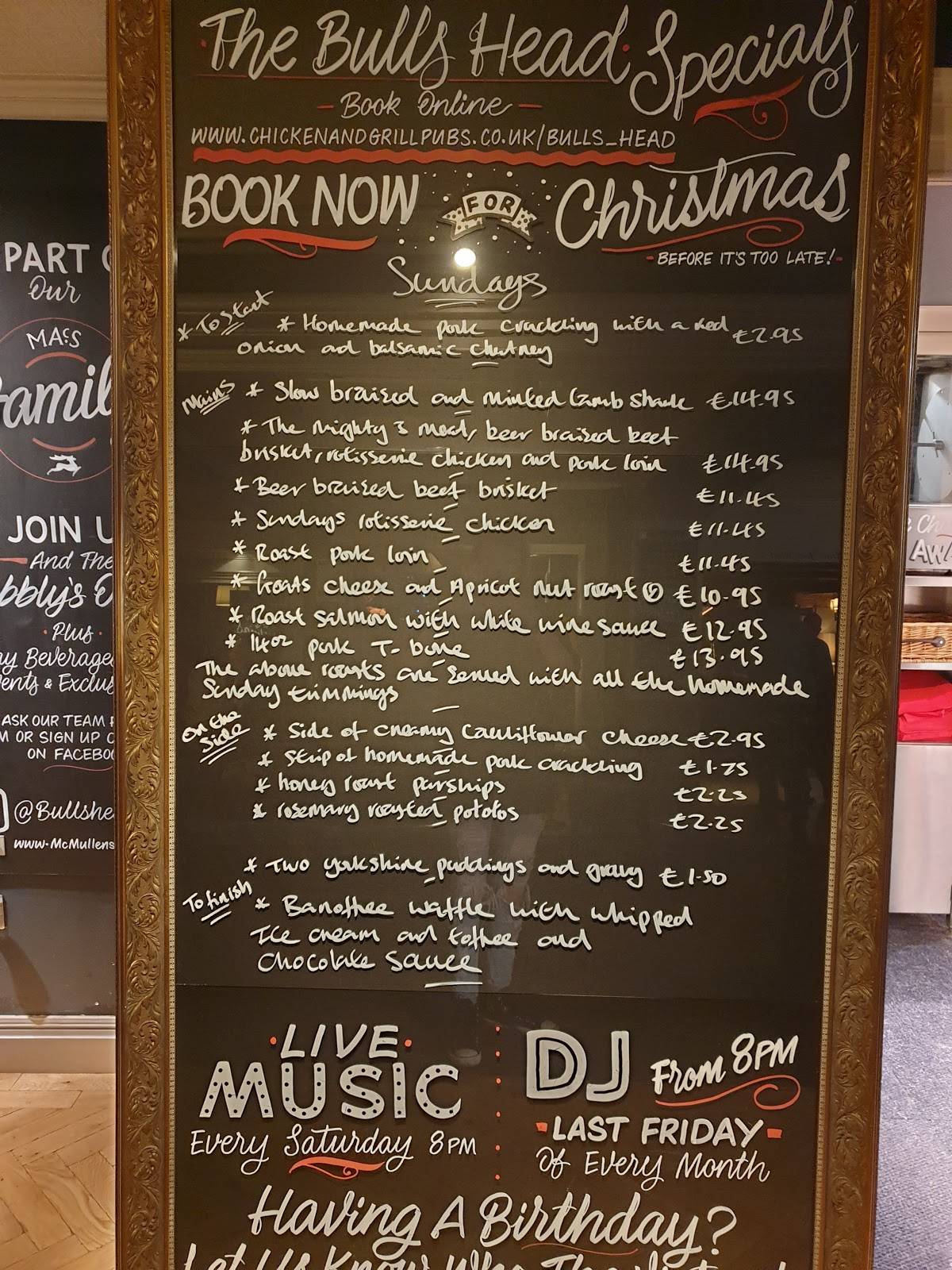 Menu At Bulls Head Pub Bar Broxbourne High Rd Turnford