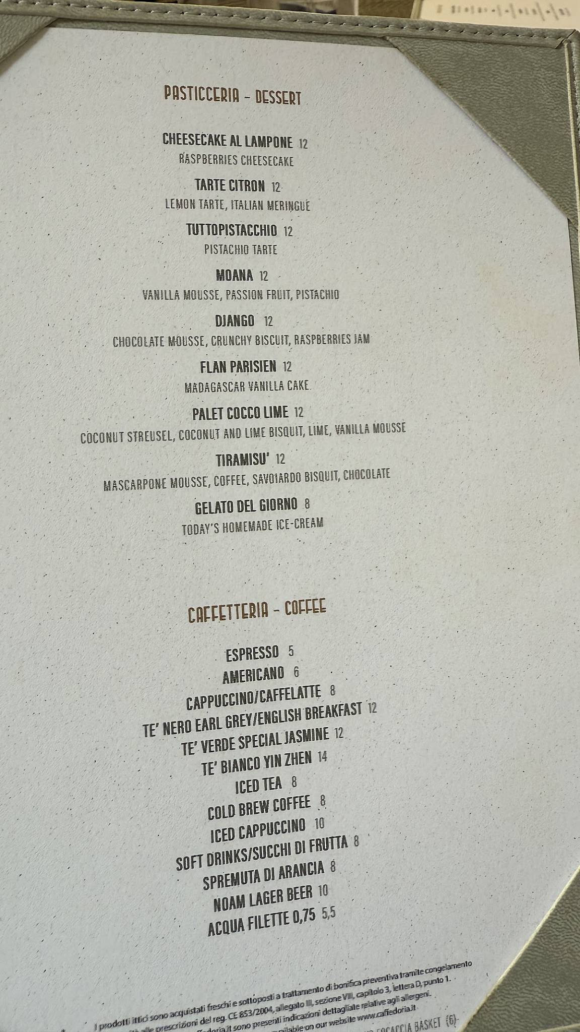 Menu di Caffè Doria 