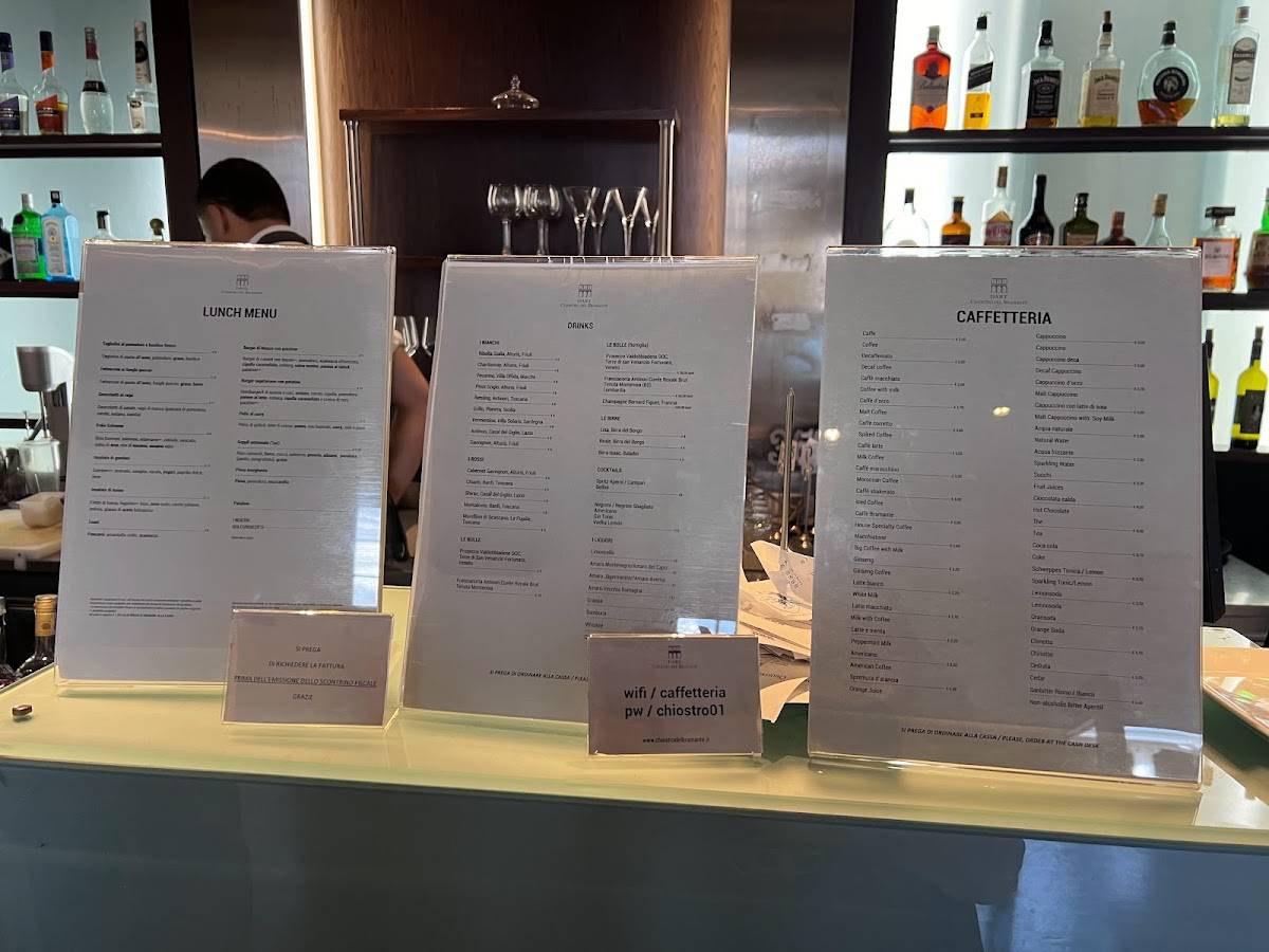 Menu di Caffetteria del Chiostro 