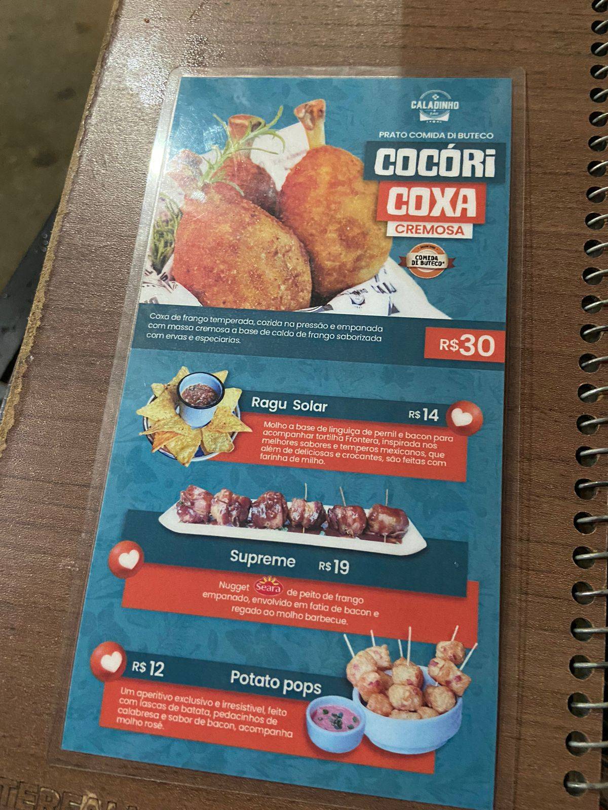 Caladinho Bar cardápio