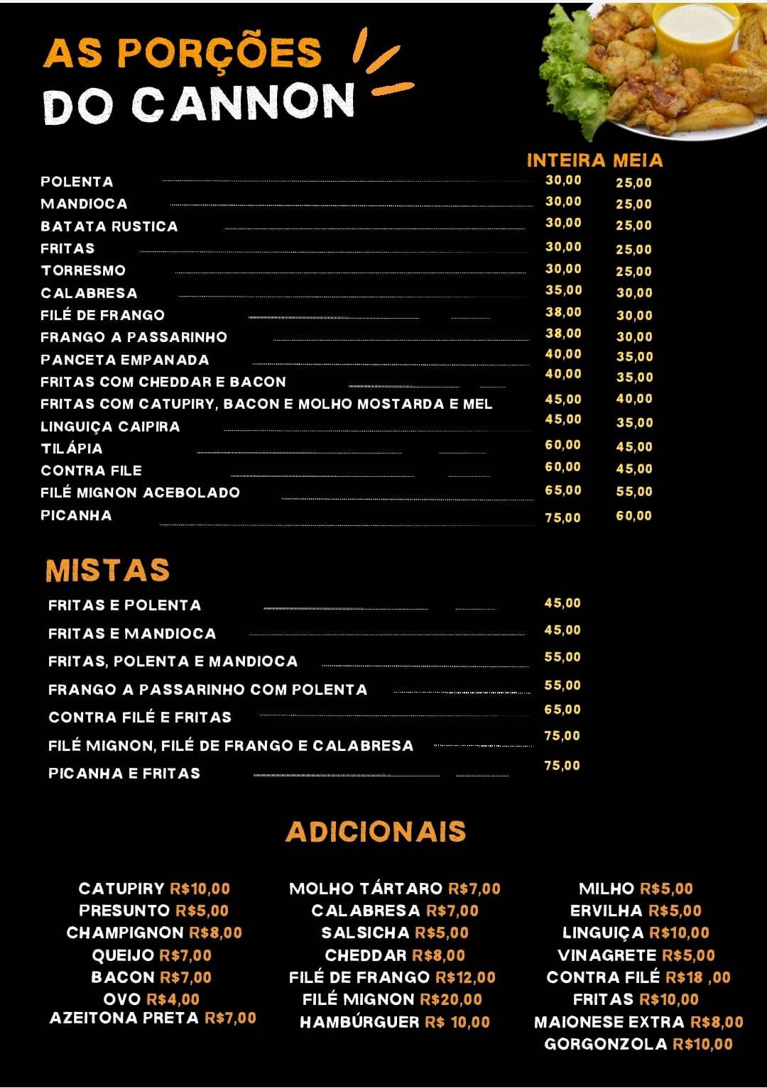 Cannon Prime Auto Lanches cardápio
