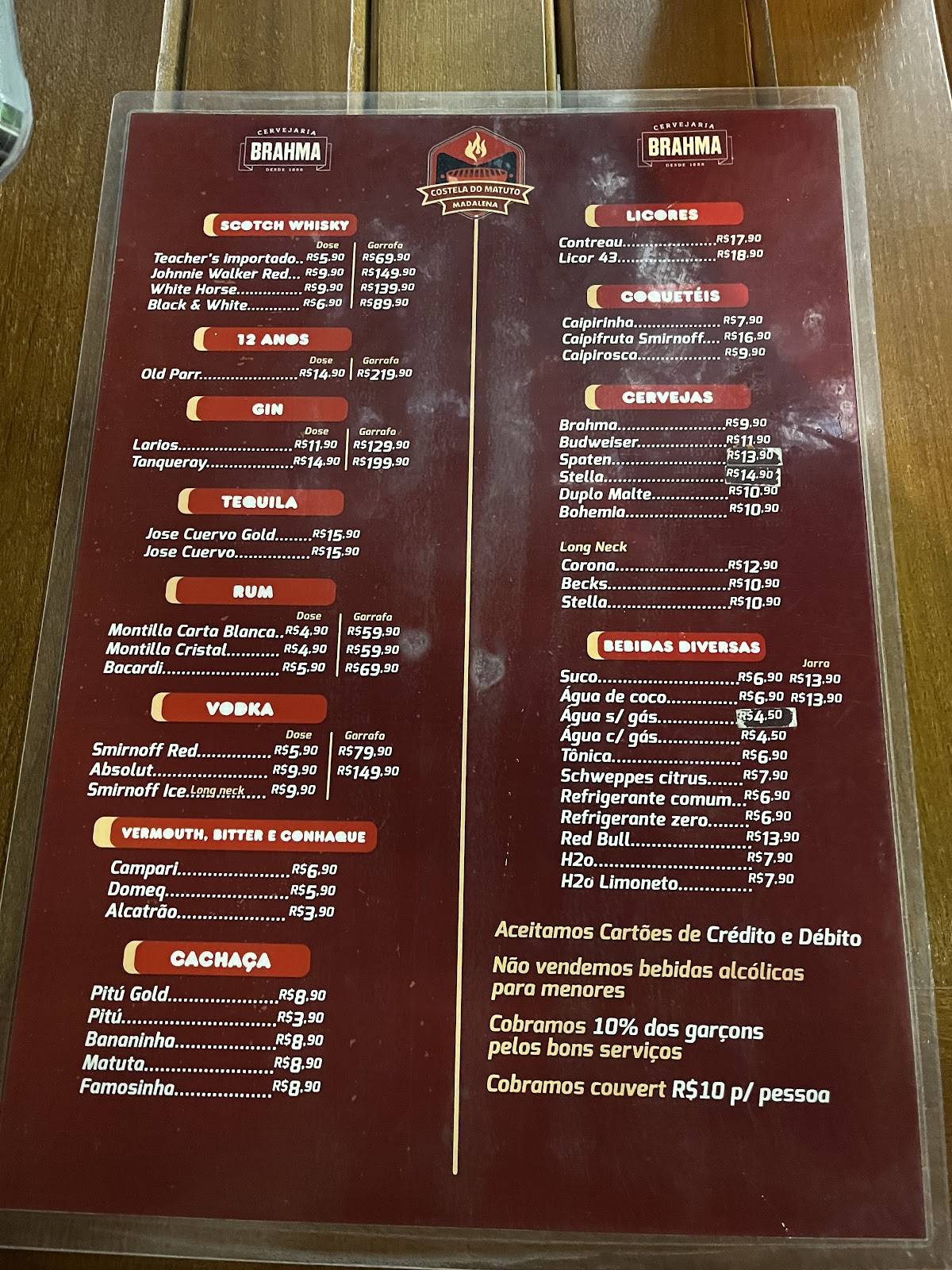 Costela do Matuto cardápio