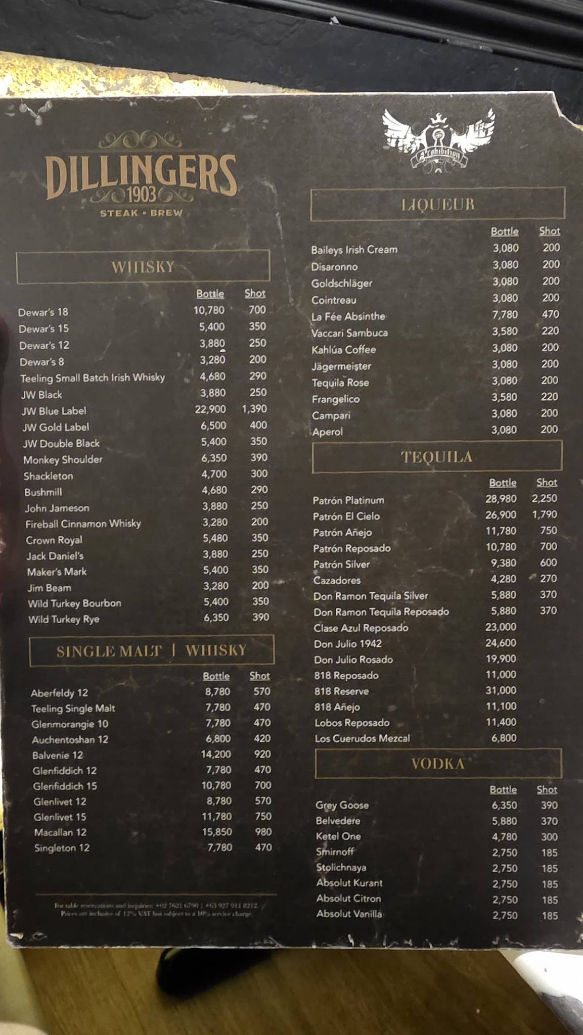 Menu at Dillingers 1903 Steak and Brew pub & bar, Makati