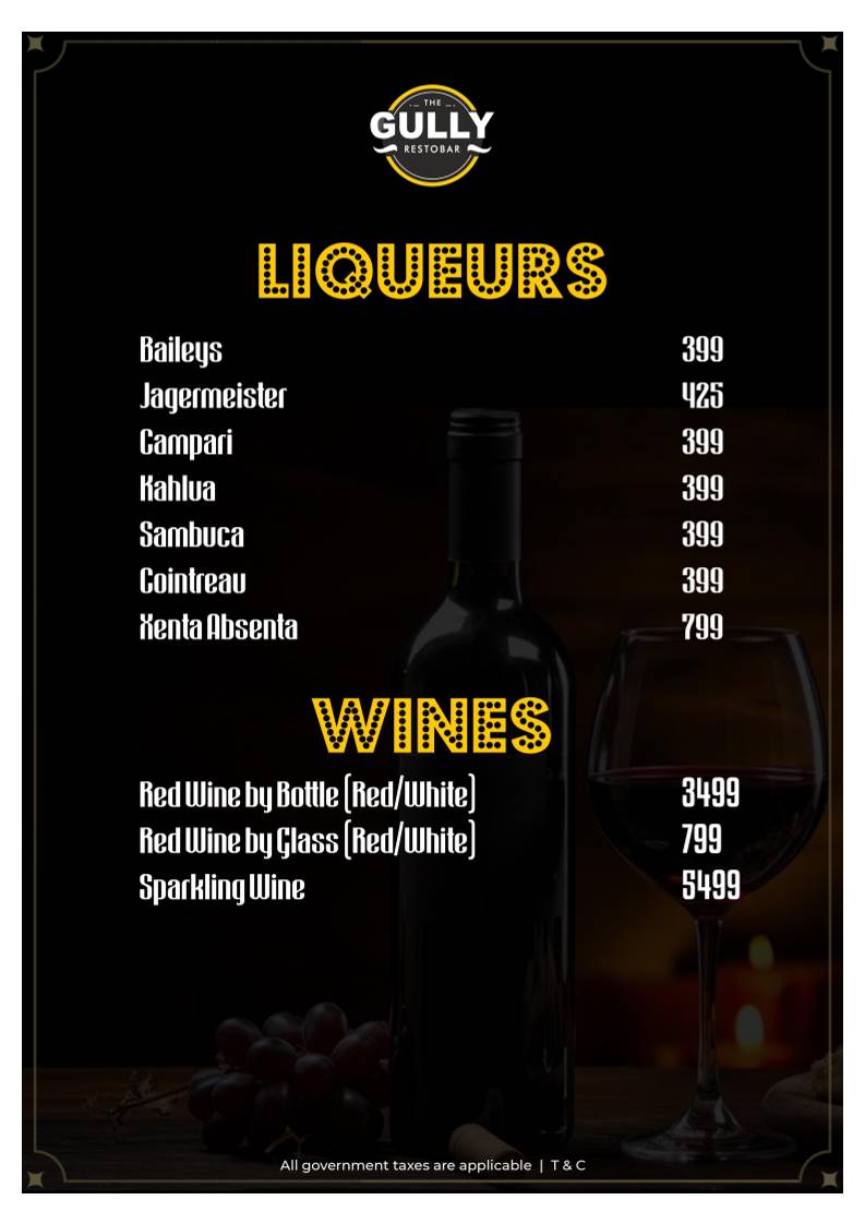 Gully Baar menu