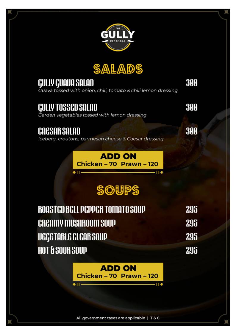 Gully Baar menu
