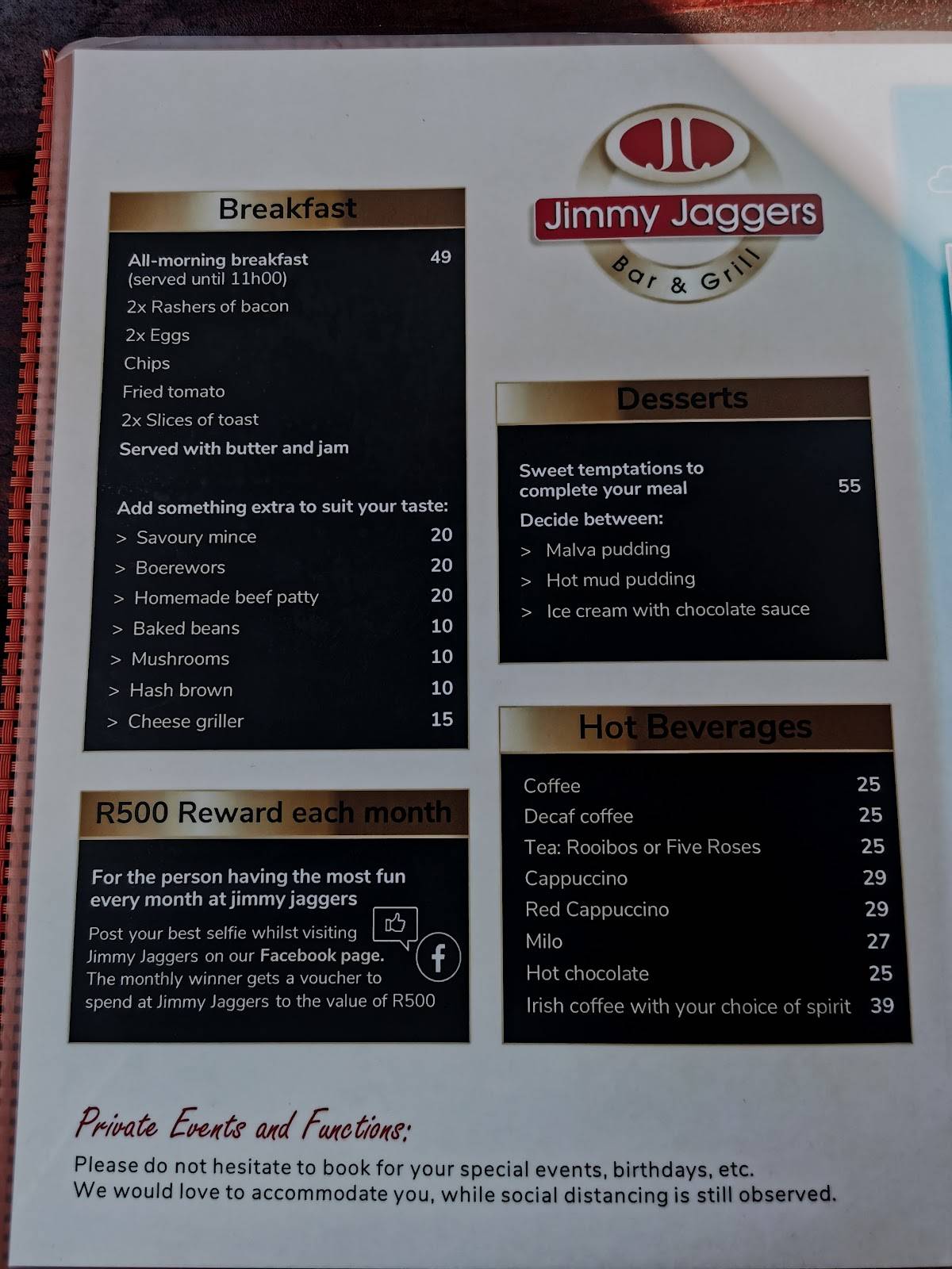 Menu at Jimmy Jaggers Bar & Grill, Parys
