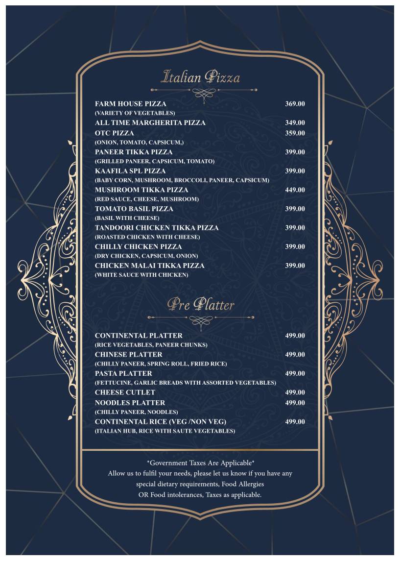 Kaafila Rooftop Club & Lounge menu