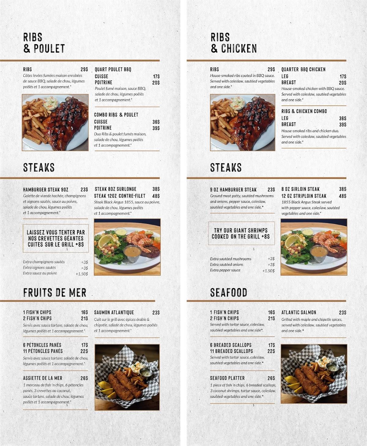 Menu de Le Up'n Down Resto-Bar