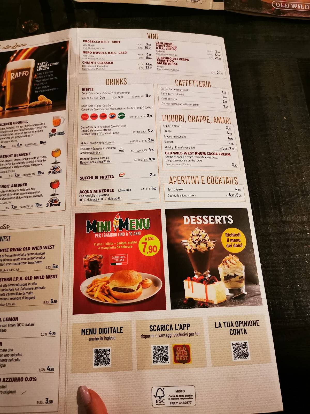 Menu di Old Wild West - Bassano Del Grappa 