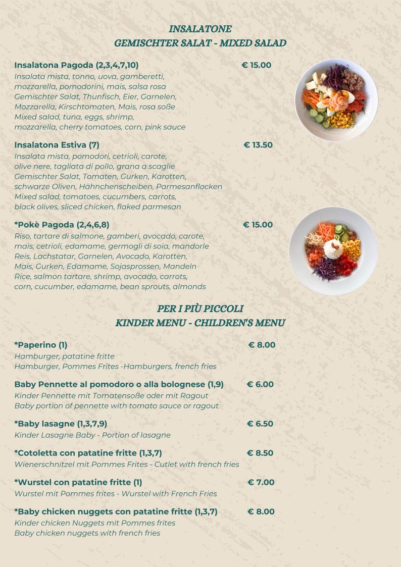 Menu di Pagoda Beach Bar Ristorante 