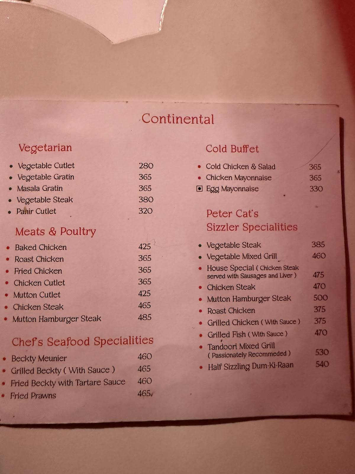 Peter Cat menu